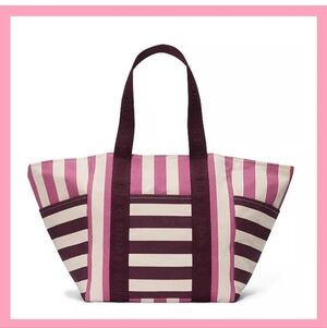 NWT Victoria's Secret Pink Striped Carry On Large Canvas Zipper Beach Tote